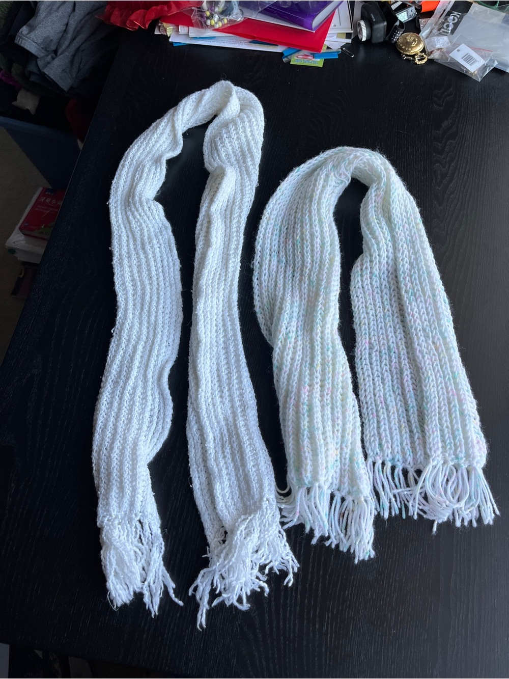 Women's White Knit Fringe Scarf - Lightweight Cozy Wrap